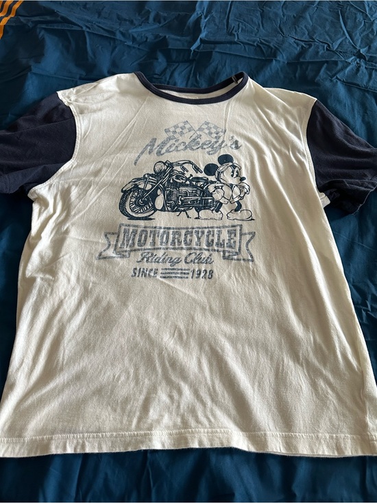 Disney Other - Mickey Motorcycle Ringer Tee - White & Navy